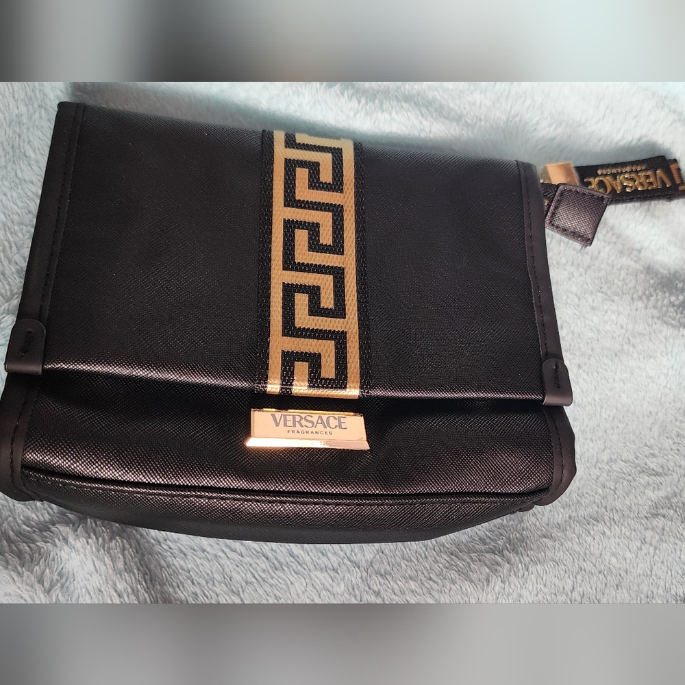 Versace Fragrances Black & Gold Medusa Greek Key Cosmetic Pouch Clutch GWP - Picture 2 of 8